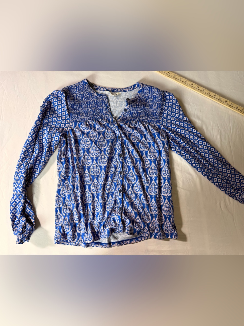 Boden Blue and White Printed Scoop Neck Top